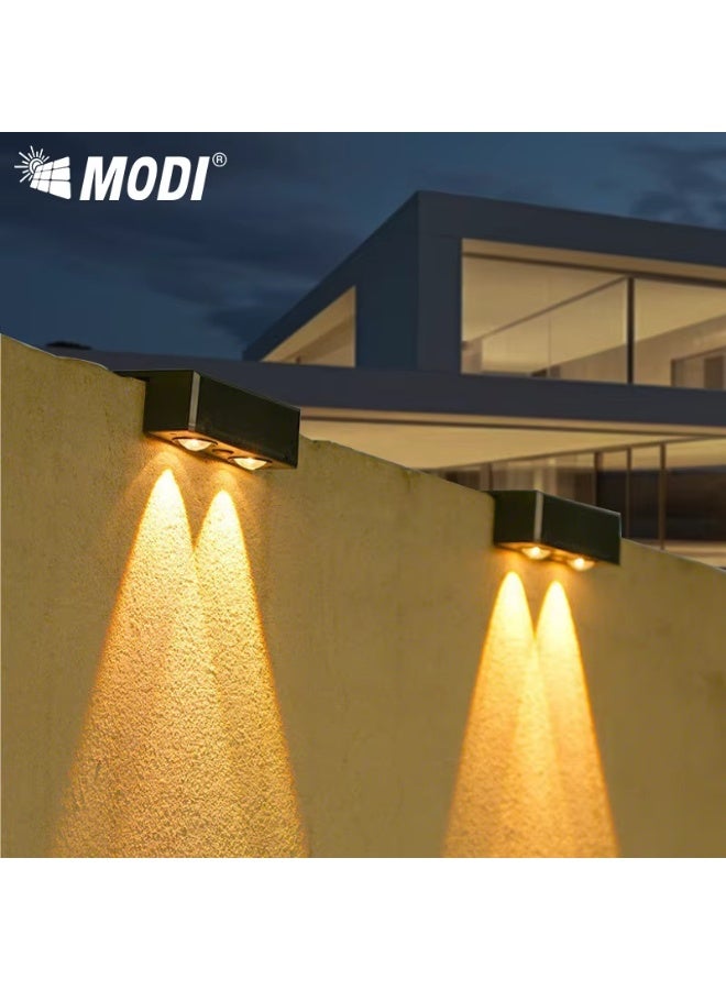 MODI Outdoor Pathway Fence Wall Lights 2Pcs Warm Light 3000K Solar Powered IP65 Waterproof with Convex Lens High Brightness Landscape Lighting for Garden Yard Driveway - Image 1